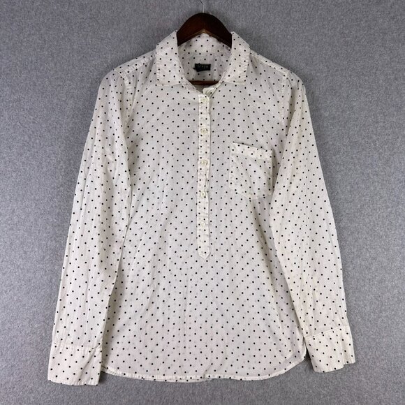 J. Crew Shirt Womens Medium White Polka Dot Popover Collared Long Sleeve Classic - Picture 1 of 11